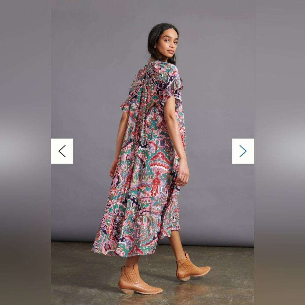 Anthropologie Antoinette Maxi Dress Small Lilac Floral Paisley Tiered Ruffle